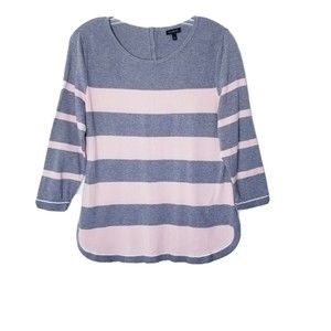 Talbots Sweater Women Size Small Striped Gray Pink Button Closure Cotton Blend